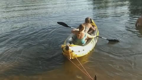 Father Pranks His Daughters On Inflatable Kayak