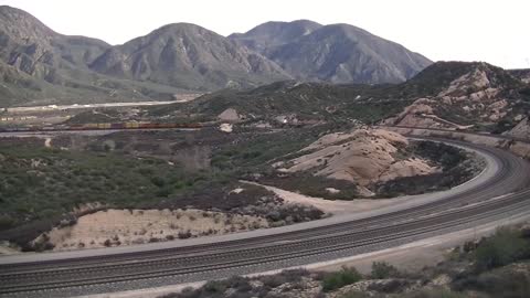 Over 2 mile long BNSF Stacktrain climbing Cajon Pass, 3x2x2- Full Length Video