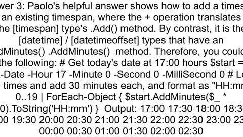 Increment hours by 30 minutes 20 times in Powershell