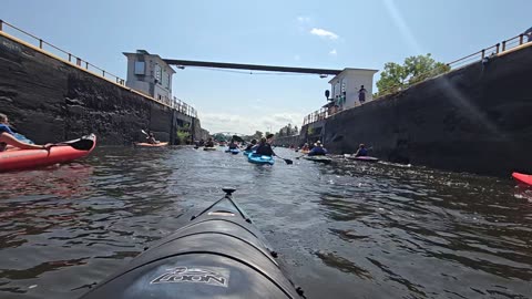 Kayaking through lock on Mohawk River