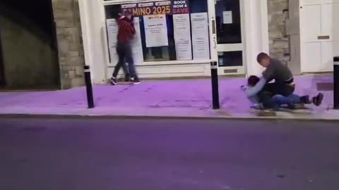 Drunken Irish Men Have a Good Old Punch Up Outside Local Pub