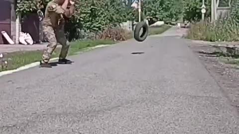 Clearing anti-personnel mines with a tire in Ukraine