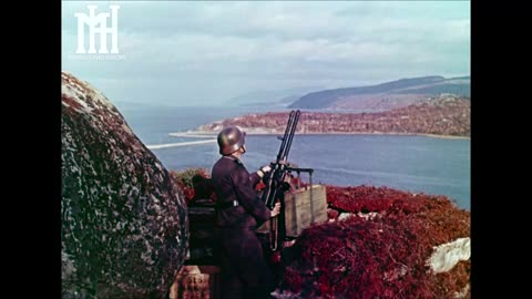 German Anti-Aircraft Combat Footage in Norway 1944 (WW2 Color Footage)