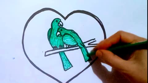 Draw a picture of a bird inside Love