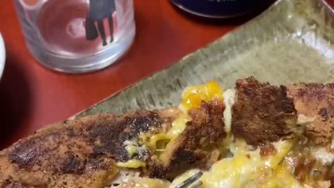 Melting cheese with pork katsu