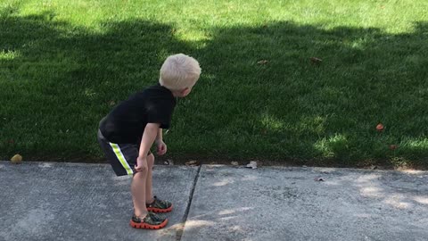 Cute Boy Has Dance Battle With Inflatable Decoration