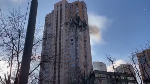 25.02.2022 Ukraine residential building hit by missile