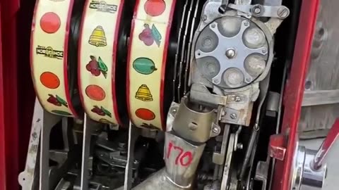 The inner workings of a vintage slot machine