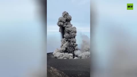 Russian volcano shoots a massive column of ash into air