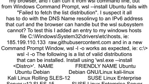 How to list out all the distros available in windows subsystem for Linux in windows using windows P
