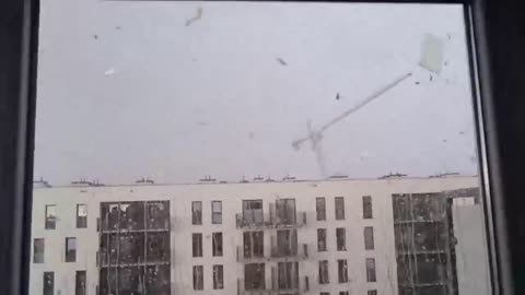 In Krakow (Poland) today, a storm wind overturned a construction crane