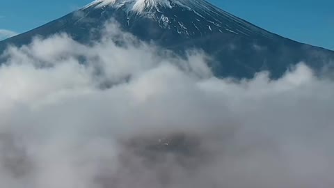 Aerial viewvideo by drone of Mount Fuji and mist at yamanashi Japan