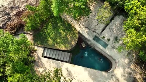 100 Days Building A Modern Underground Hut With A Grass Roof And A Swimming Pool