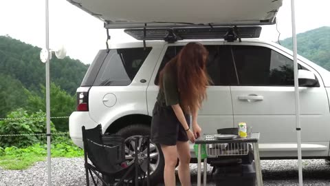 Heavy rain mountain top solo car camping _non stoping rain sound for relaxing