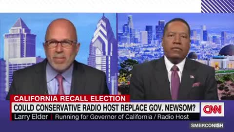 Larry Elder outsmarts CNN anchor. Elder continues lead with 18 points in a field of 46.