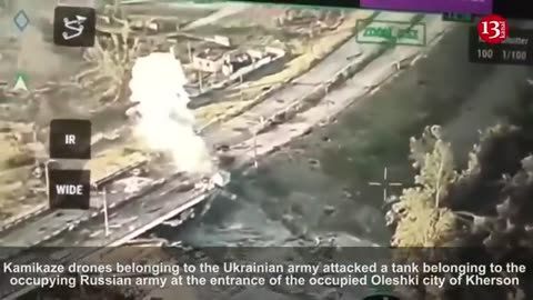 Ukrainian drone attacks Russian tank