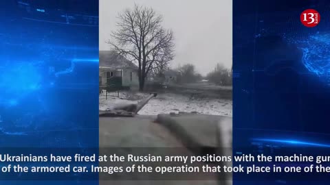 The area where Russians are hiding in Bakhmut is shelled with machine gun mounted on armored vehicle