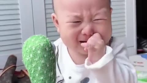 Babies play dancing cactus toy. Cutest baby funniest moments.