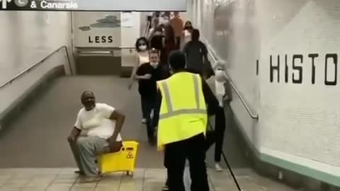 Janitor is surprised for the savage guy