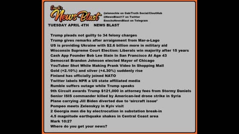 Tuesday, April 4, 2023 News Blast. #Enoch #NewsBlastReading #NBR