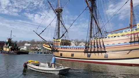 The Mayflower II Heading Through the Mystic Drawbridge