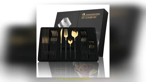 Review 24Pcs Black Handle Golden Cutlery Set Stainless S