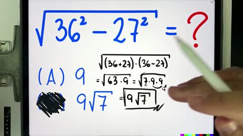 😱 √(36² - 27²) = Raiz Quadrada da Diferença de Quadrados Você consegue resolver