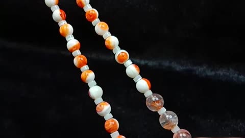 Red Ghost phantom quartz with orange spiny oyster beads simple necklace Healing Gemstone04