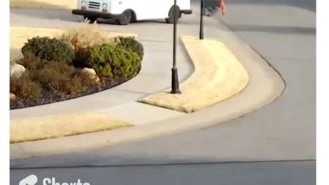 This mailman loses complete control of his vehicle