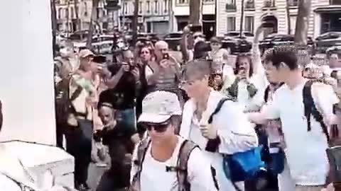 Reports of caregivers in Paris throwing their gowns down for protest