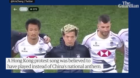 Hong Kong protest song appears to play instead of Chinese national anthem at rugby game