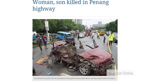 Mother, son killed in car crash in Penang, Malaysia