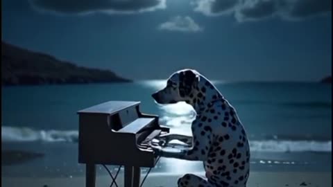 Dalmatian dog playing piano