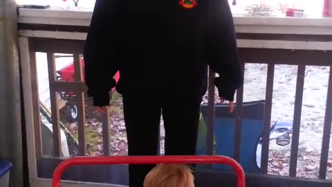 Mom and Son Jumping on trampoline