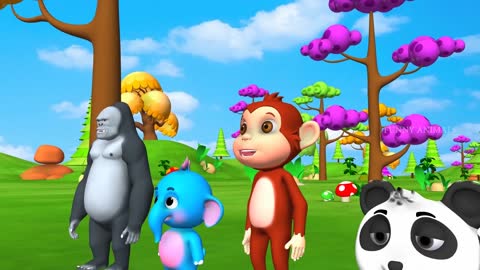 Elephant and monkey play with each other in forest funny cartoon video