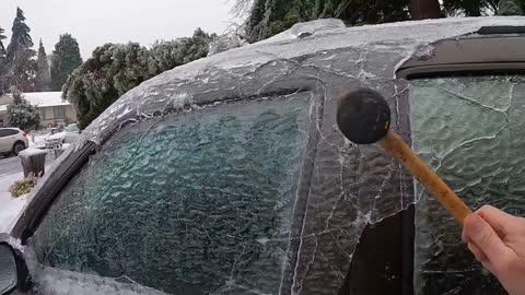 Freeing my Truck of thick ice from last night's storm using a rubber mallet. ASMR sounds!