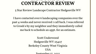 Landscape Contractor Hedgesville WV Video Review 5 Stars