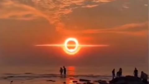 This is an Annular Solar Eclipse, a rare type of Eclipse where the shadow casted by the moon causes