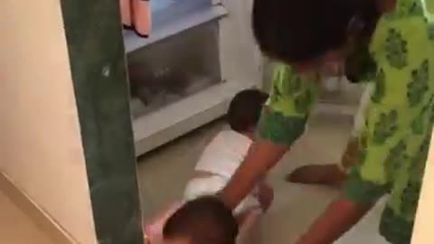 Mom shows how difficult cleaning is with naughty triplets