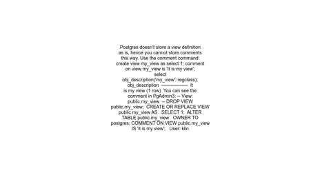 How to keep comments inside a view definition with PostgreSQL