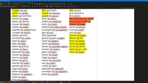 French 9 (complement) list of regular and irregular verbs (prononciation)