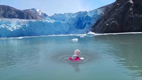 Hilarious editing allows older woman to dive in freezing waters