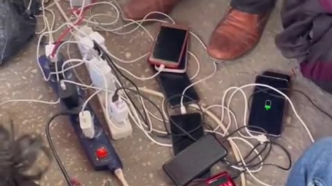 This is how people in Gaza are charging their phones due to Israel cutting their electricity off