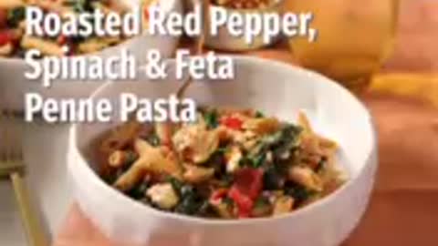 Roasted Red Pepper, Spinach & Feta Penne Pasta Recipe