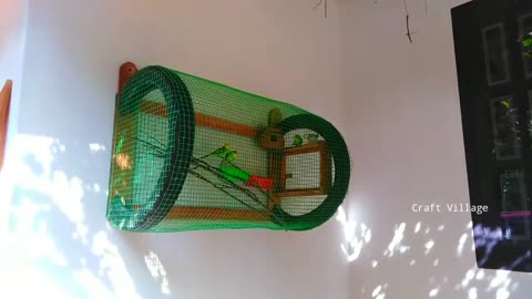 Making Beautiful Wall Hanging Birds Cage Using Tyre and Iron Net | Easy Budgie Cage