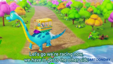 MOST POPULAR KIDS CARTOON DINOSAUR AND TURTLE BUS RACE