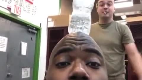 Epic bottle flip trick shot military style