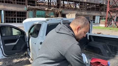 In one of the damaged armored pickups on the territory of the Azovstal plant