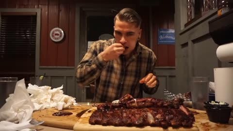 18lb BBQ RIB CHALLENGE IN PARIS!! Alabama BBQ - All you Can Eat Ribs | Camp 31 | Man Vs Food