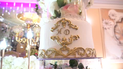 wedding cake beautiful white multiple floors beautifully decorated with initials